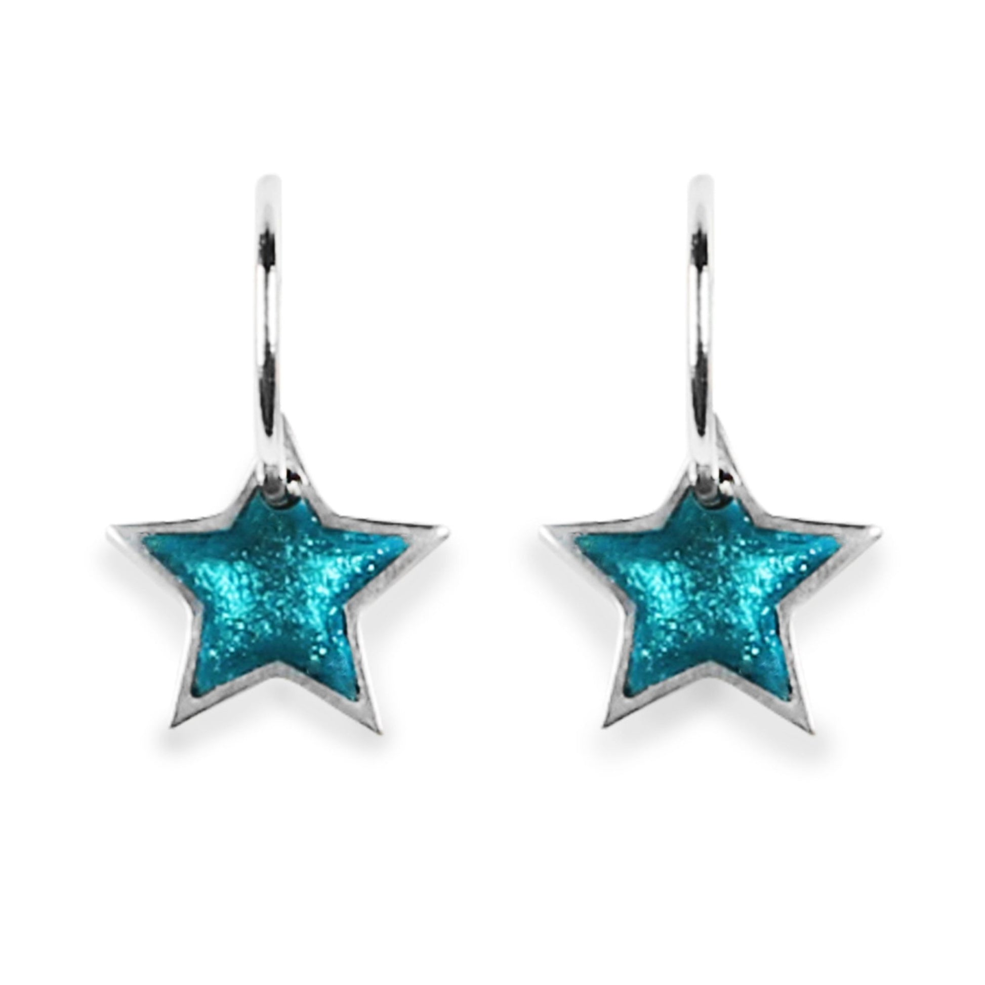 Teal Pewter Star Shiny Creole Earrings | The Jewellery Stop