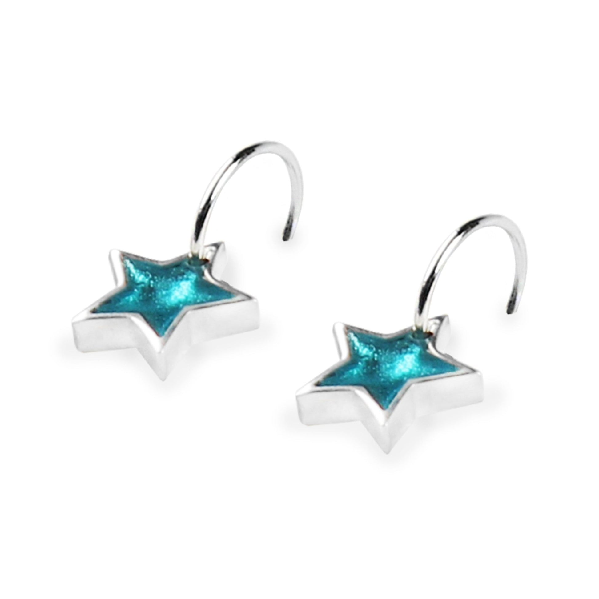 Teal Pewter Star Shiny Creole Earrings | The Jewellery Stop