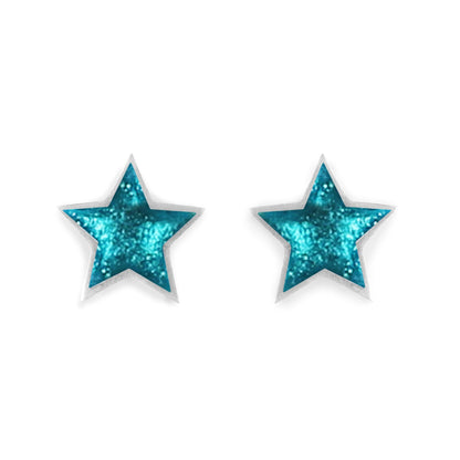 Teal Pewter Star Shiny Stud Earrings | The Jewellery Stop