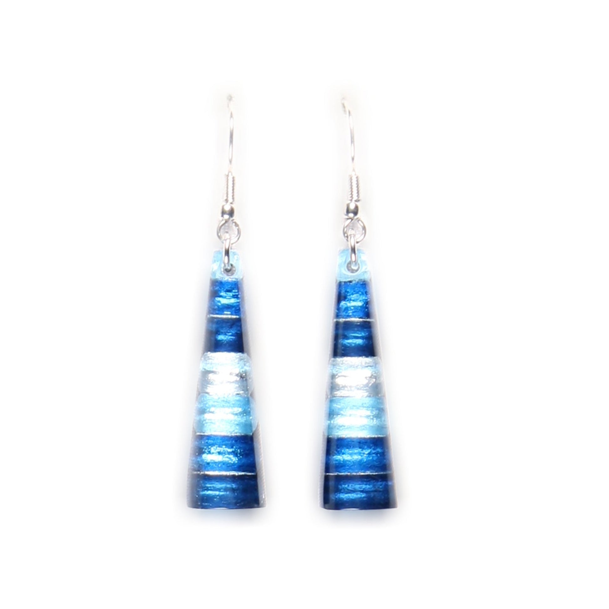Navy Triangle Stripes Shiny Fish Hook Earrings | The Jewellery Stop