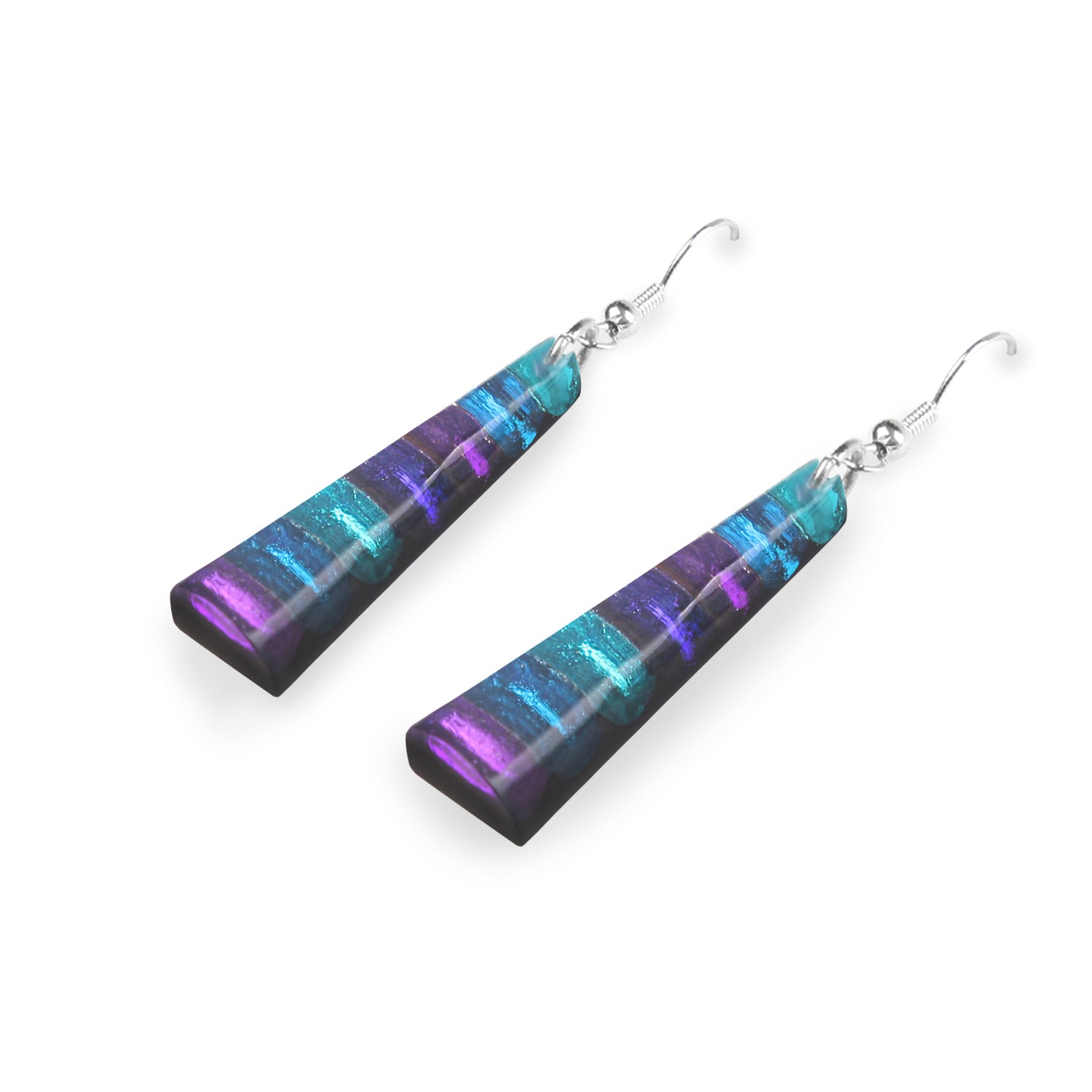 Peacock Triangle Stripes Shiny Fish Hook Earrings