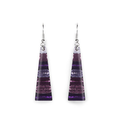 Purple Triangle Stripes Shiny Fish Hook Earrings | The Jewellery Stop
