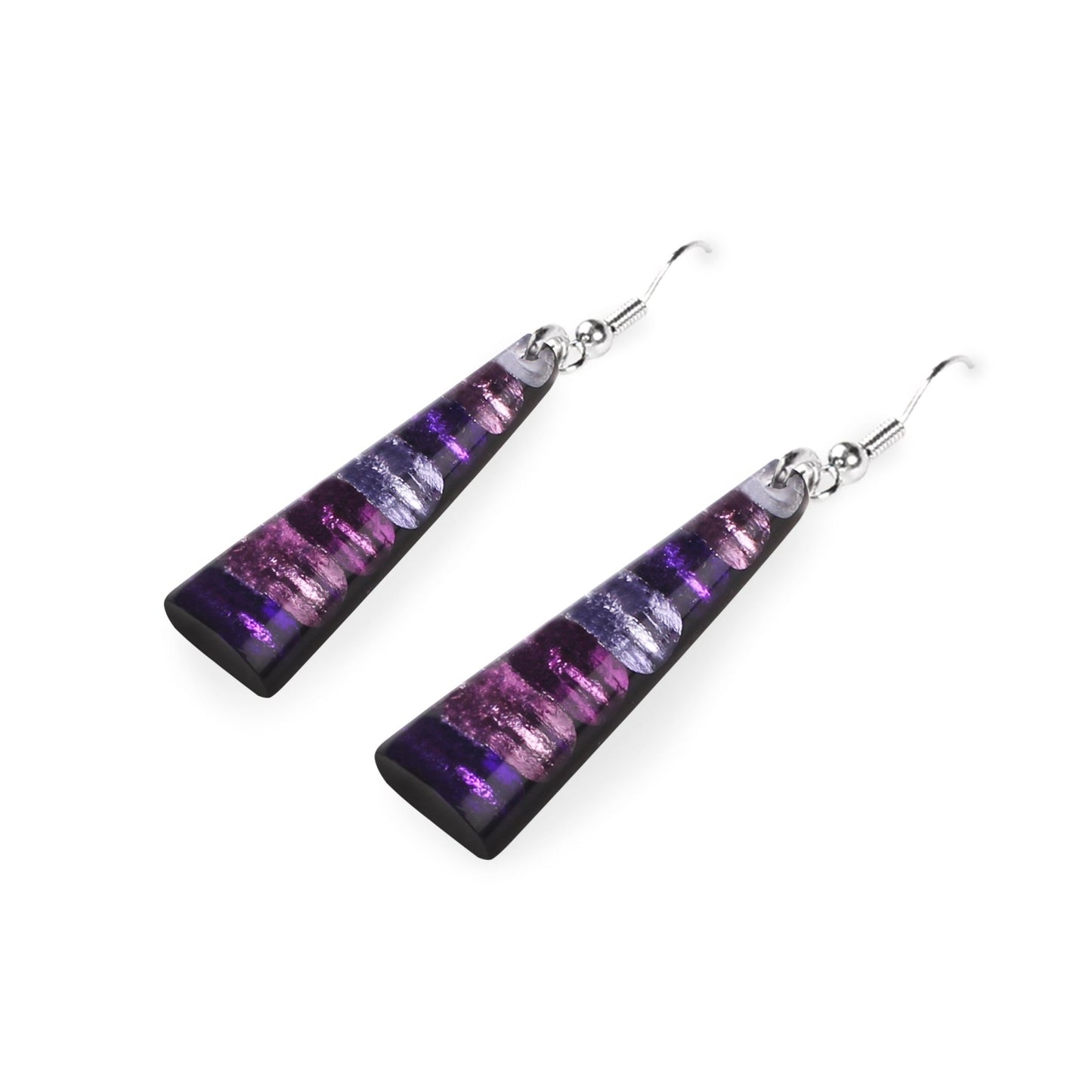 Purple Triangle Stripes Shiny Fish Hook Earrings | The Jewellery Stop