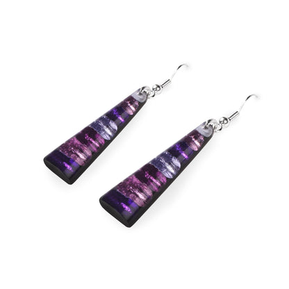 Purple Triangle Stripes Shiny Fish Hook Earrings | The Jewellery Stop