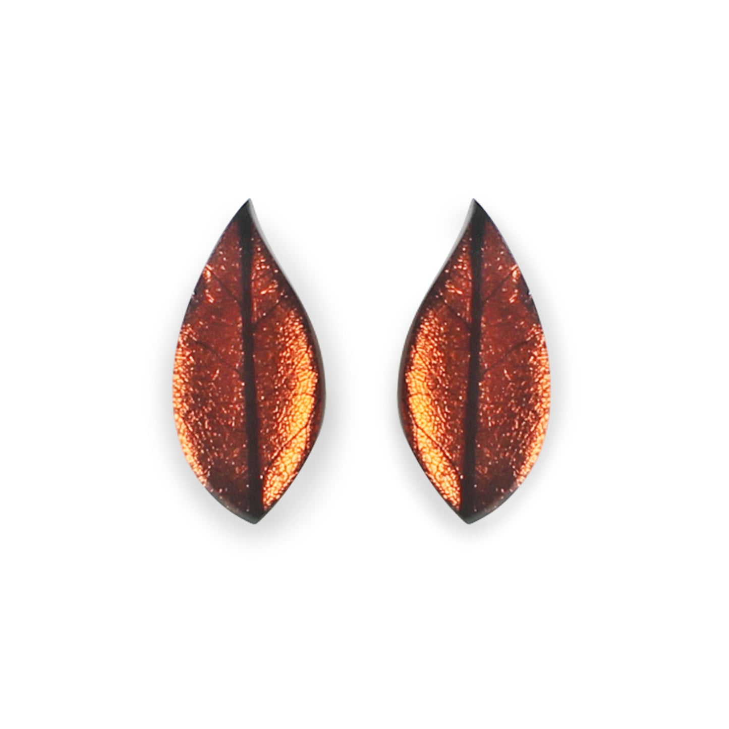 Apricot Skeletal Leaf Shiny Clip Earrings