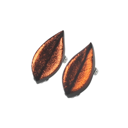 Apricot Skeletal Leaf Shiny Clip Earrings | The Jewellery Stop