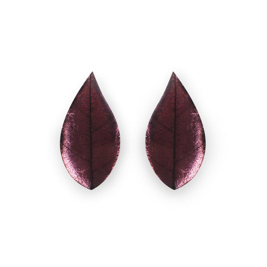 Blackberry Skeletal Leaf Shiny Clip Earrings | The Jewellery Stop