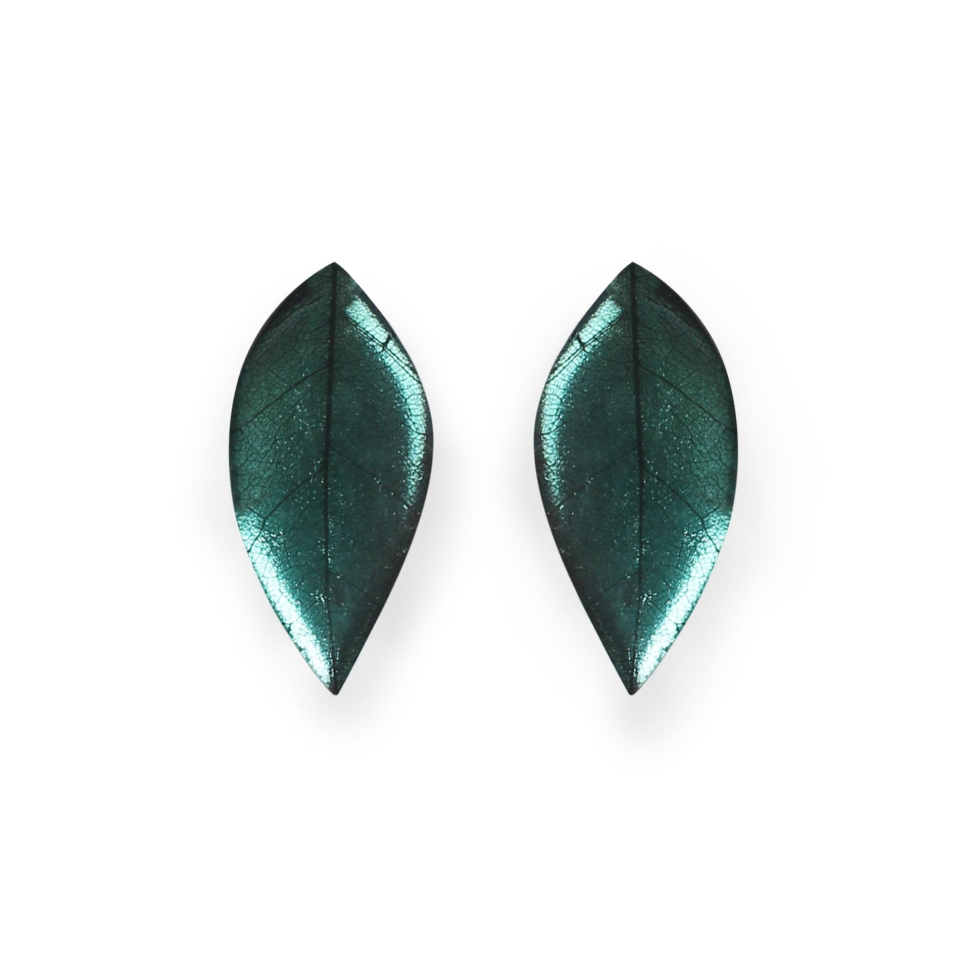 Mint Skeletal Leaf Shiny Clip Earrings | The Jewellery Stop