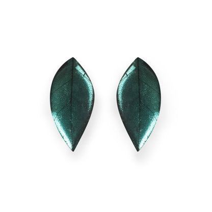 Mint Skeletal Leaf Shiny Clip Earrings | The Jewellery Stop