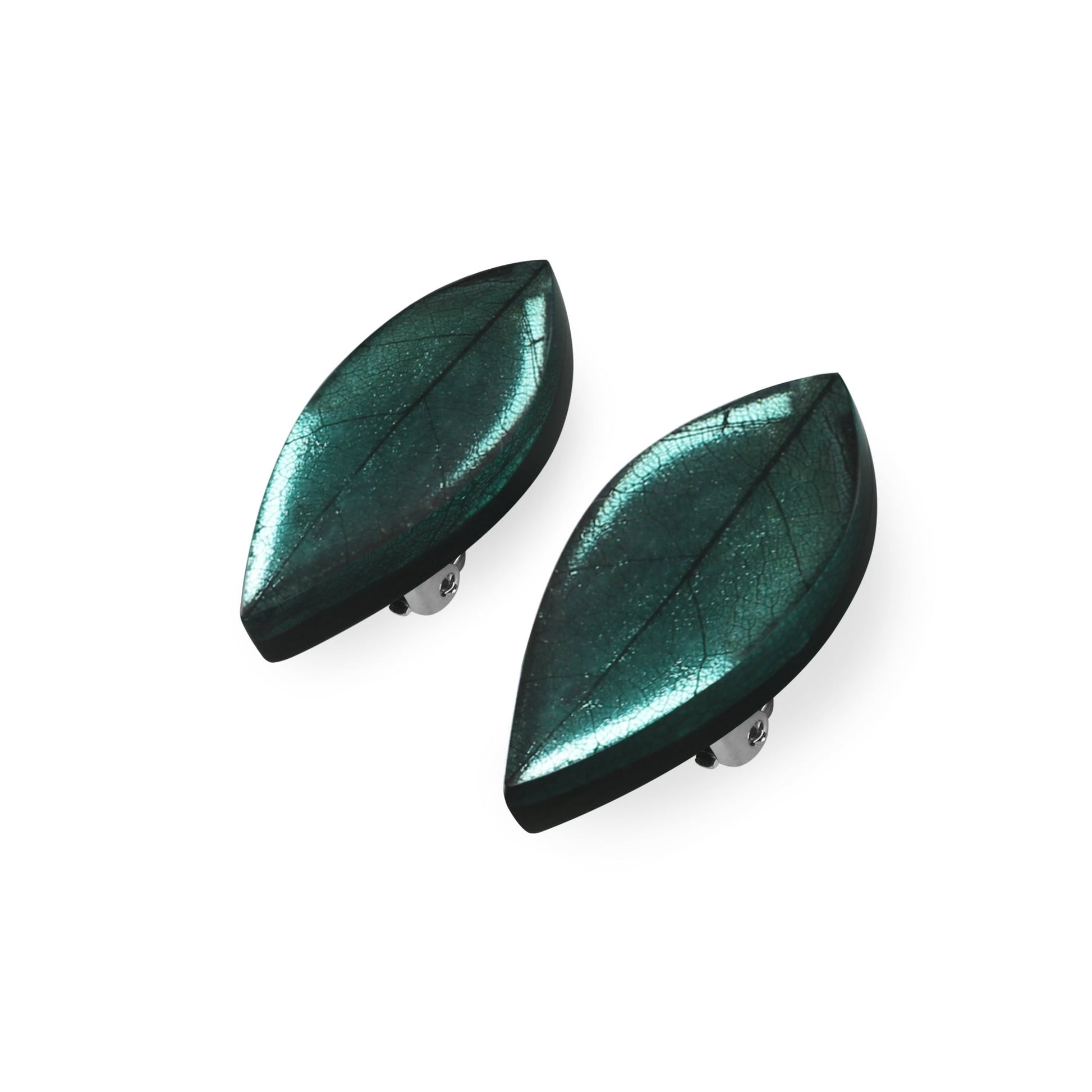 Mint Skeletal Leaf Shiny Clip Earrings | The Jewellery Stop