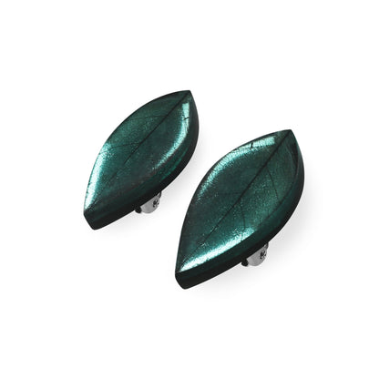 Mint Skeletal Leaf Shiny Clip Earrings | The Jewellery Stop