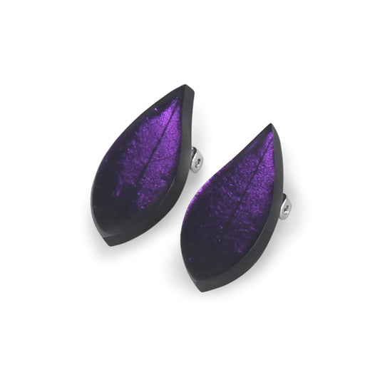Peacock Skeletal Leaf Shiny Clip Earrings | The Jewellery Stop