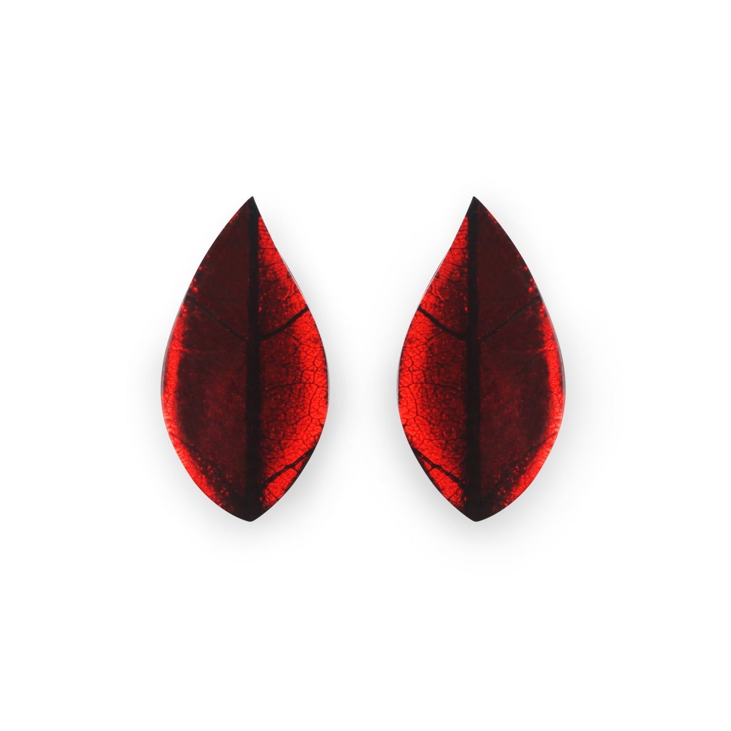 Red Skeletal Leaf Shiny Clip Earrings | The Jewellery Stop