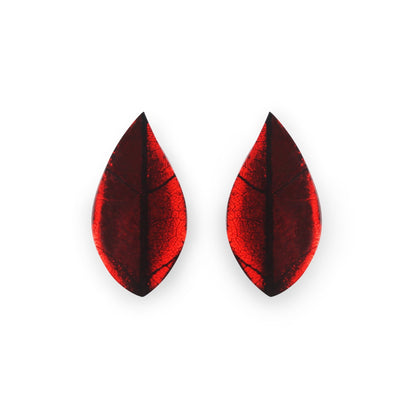 Red Skeletal Leaf Shiny Clip Earrings | The Jewellery Stop