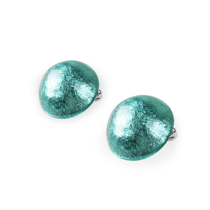 Mint Cabouchon Shiny Clip Earrings