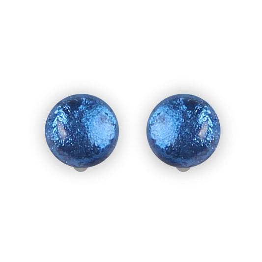 Navy Cabouchon Shiny Clip Earrings | The Jewellery Stop