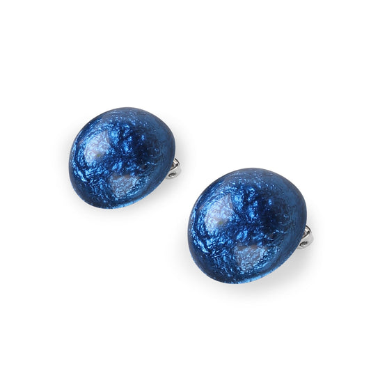 Navy Cabouchon Shiny Clip Earrings | The Jewellery Stop