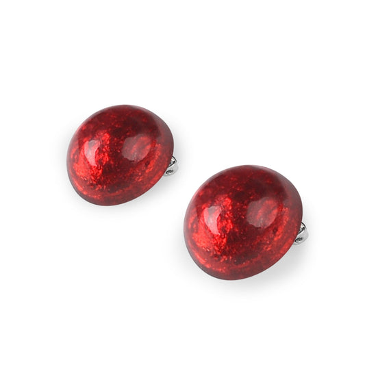 Red Cabouchon Shiny Clip Earrings | The Jewellery Stop