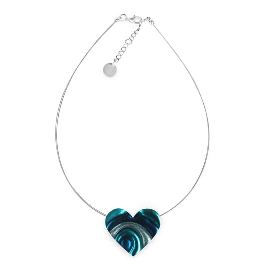 Teal Heart Swirl Shiny Pendant