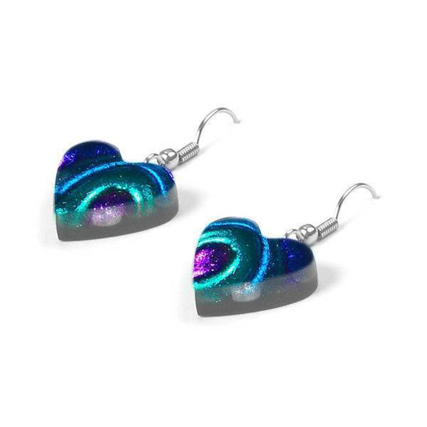 Peacock Heart Swirl Shiny Fish Hook Earrings