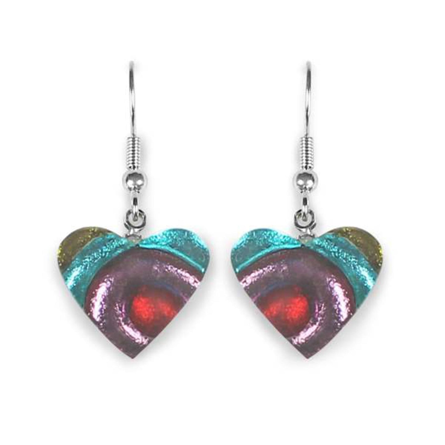 Rainbow Heart Swirl Shiny Fish Hook Earrings | The Jewellery Stop