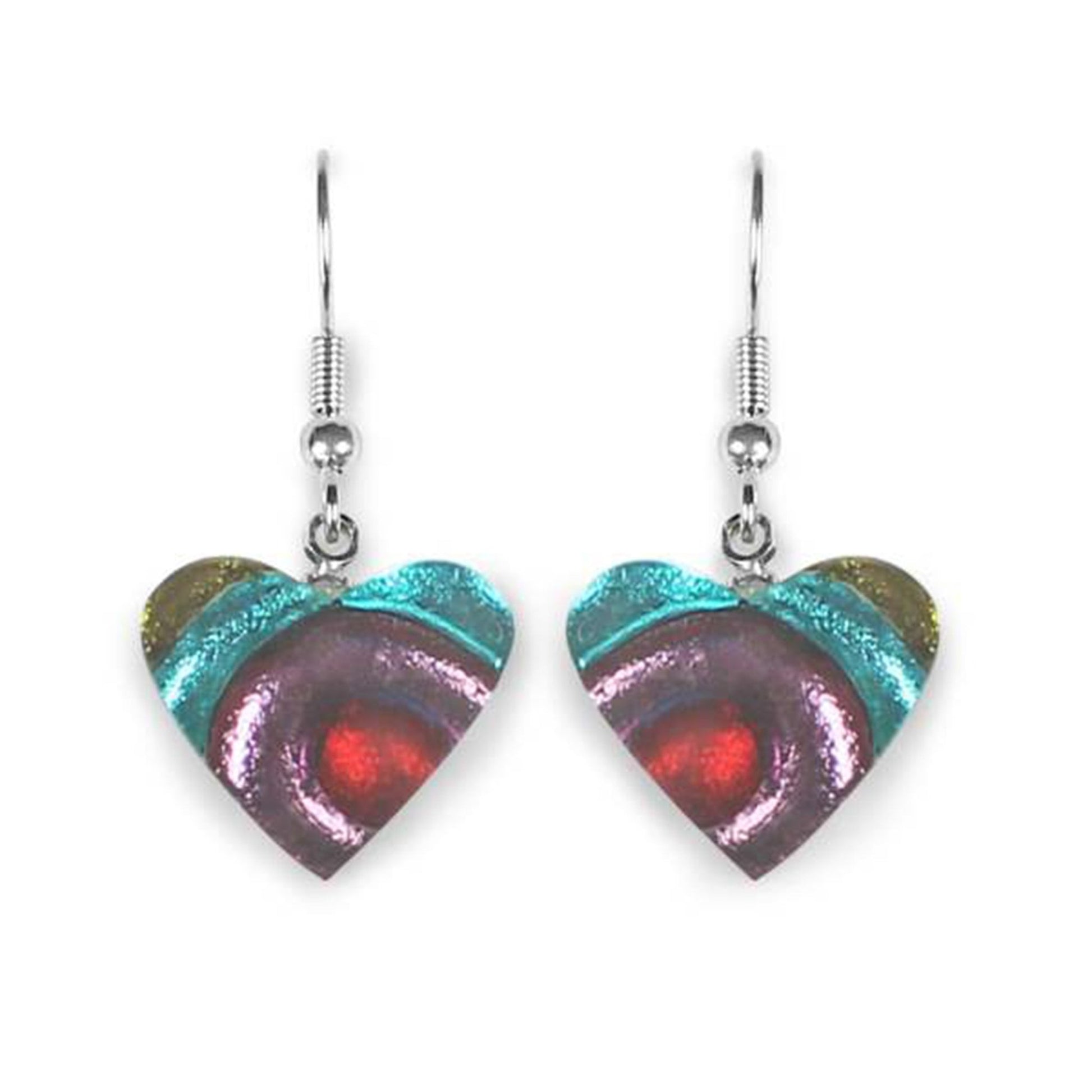 Rainbow Heart Swirl Shiny Fish Hook Earrings | The Jewellery Stop