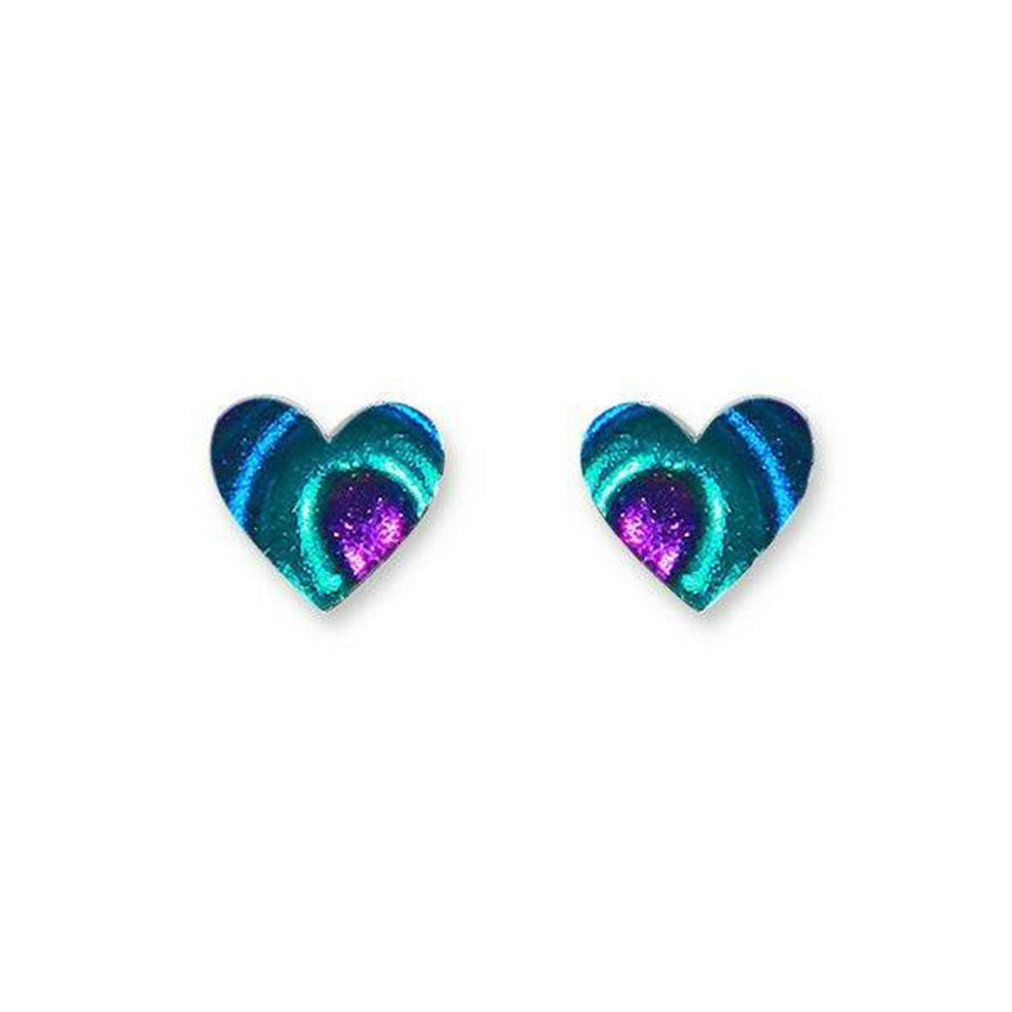 Peacock Heart Swirl Shiny Stud Earrings