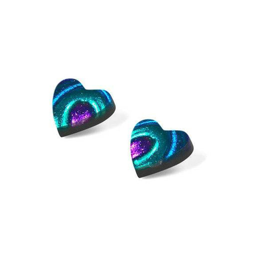 Peacock Heart Swirl Shiny Stud Earrings