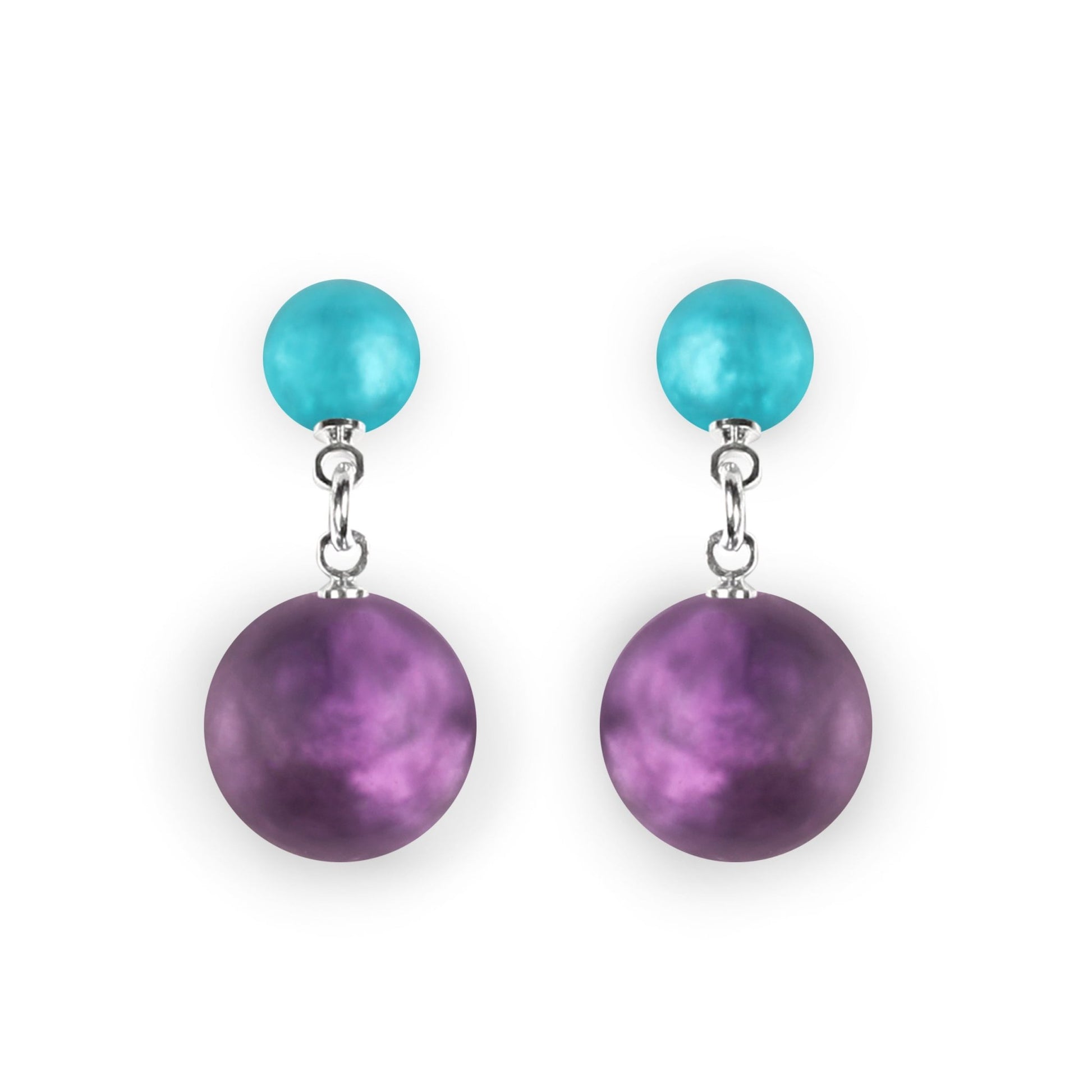 Peacock Cabouchon Matte Double Drop Stud Earrings | The Jewellery Stop