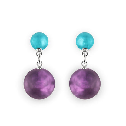 Peacock Cabouchon Matte Double Drop Stud Earrings | The Jewellery Stop