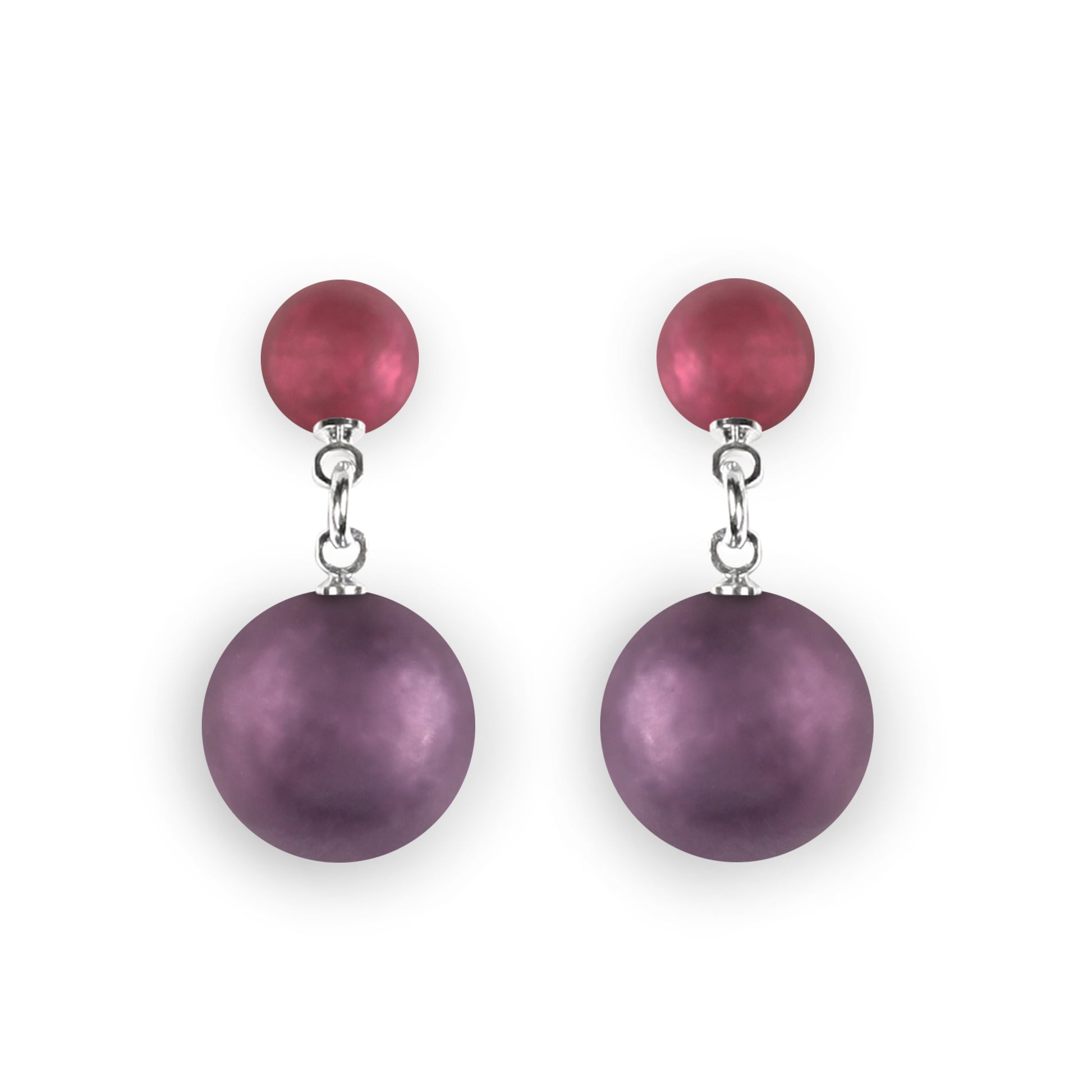 Rainbow Cabouchon Matte Double Drop Stud Earrings