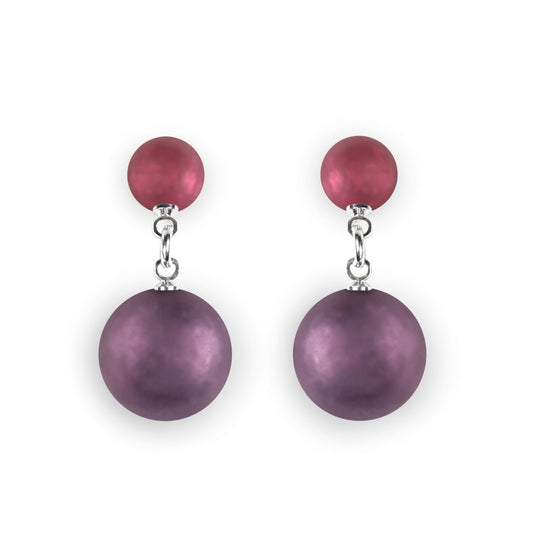 Rainbow Cabouchon Matte Double Drop Stud Earrings