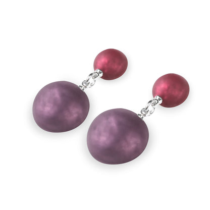 Rainbow Cabouchon Matte Double Drop Stud Earrings