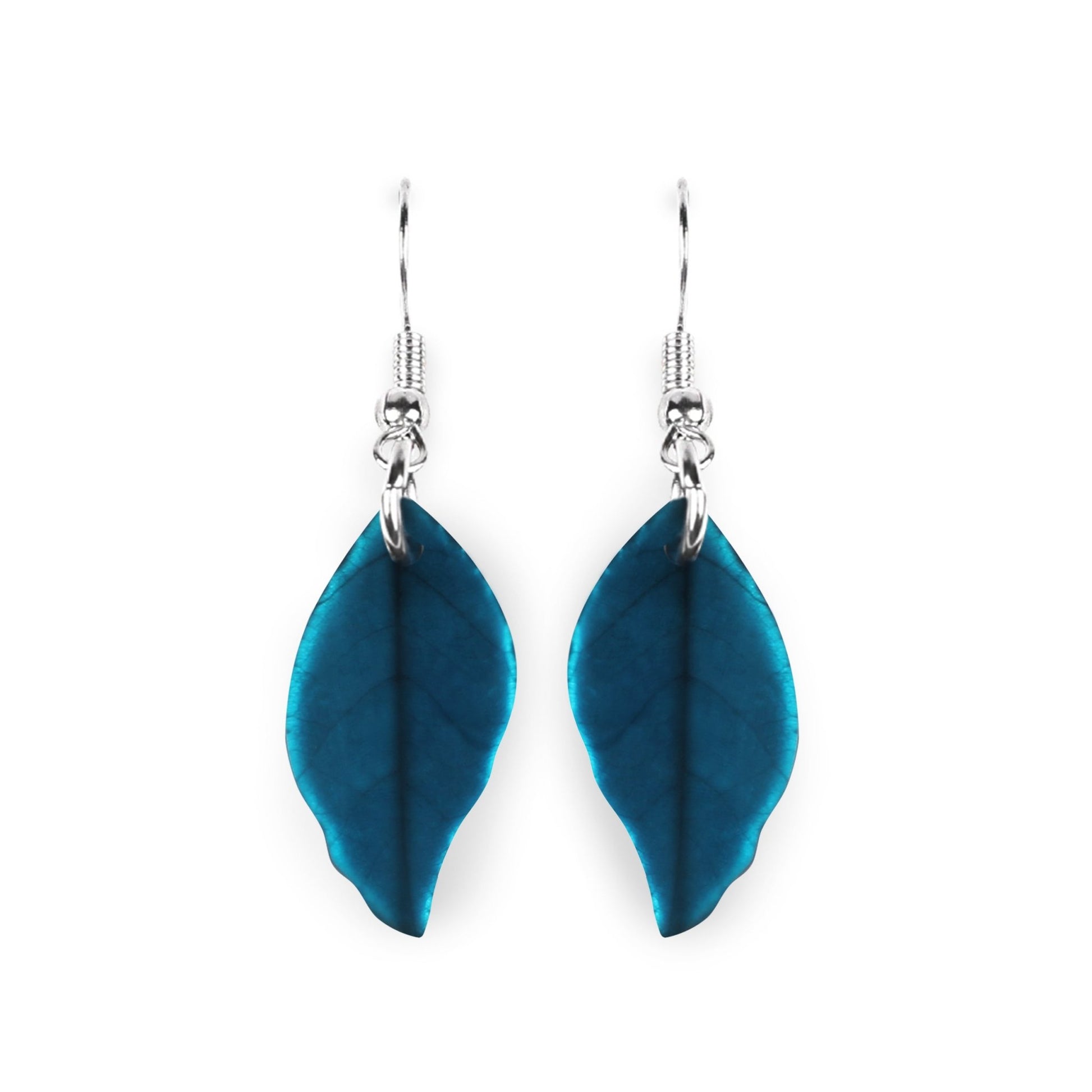 Turquoise Skeletal Leaf Matte Fish Hook Earrings | The Jewellery Stop