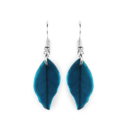 Turquoise Skeletal Leaf Matte Fish Hook Earrings | The Jewellery Stop