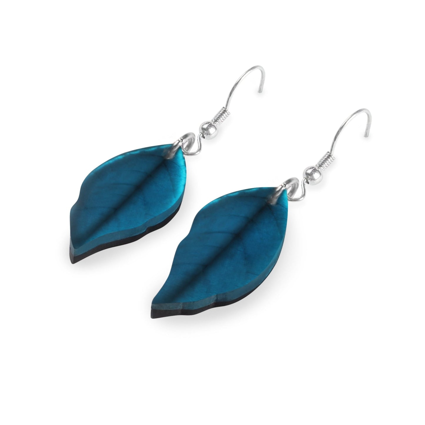 Turquoise Skeletal Leaf Matte Fish Hook Earrings | The Jewellery Stop
