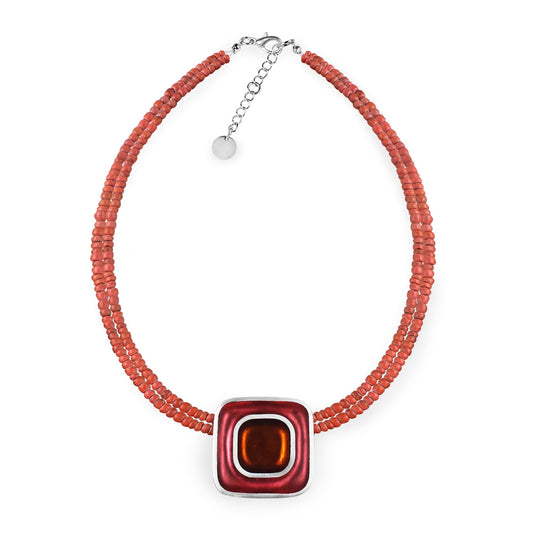 Coral Retro Squares Matte Pendant on Coco | The Jewellery Stop