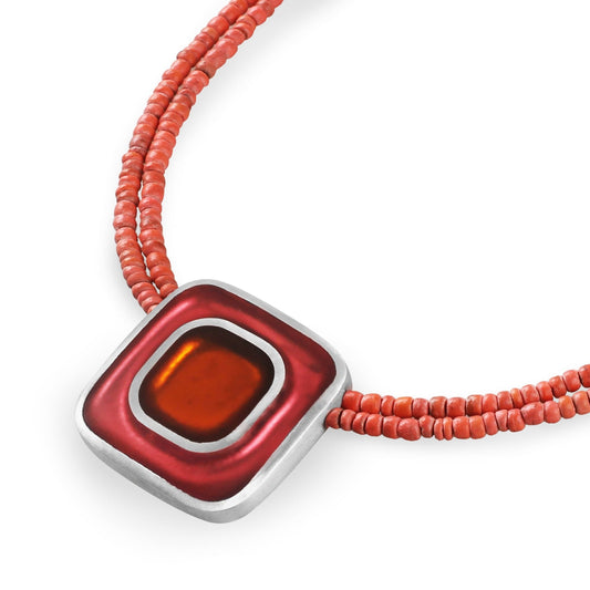 Coral Retro Squares Matte Pendant on Coco | The Jewellery Stop