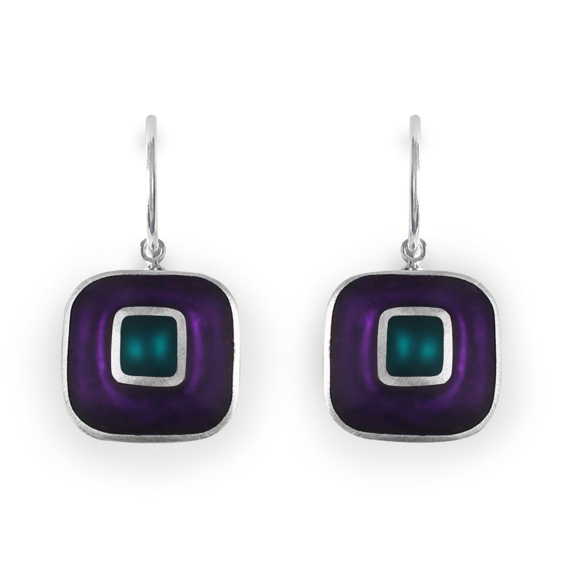 Peacock Retro Squares Matte Creole Earrings | The Jewellery Stop