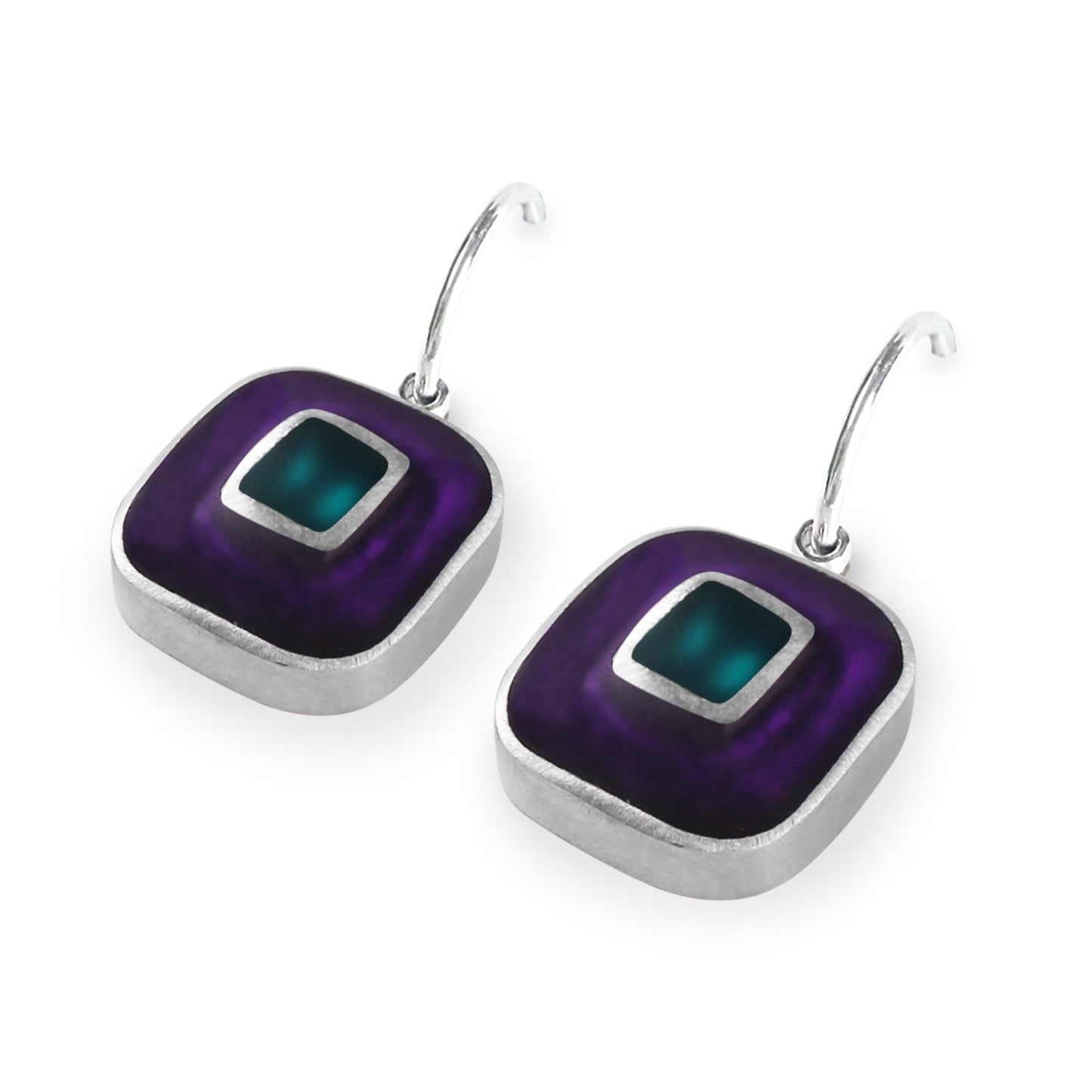 Peacock Retro Squares Matte Creole Earrings | The Jewellery Stop