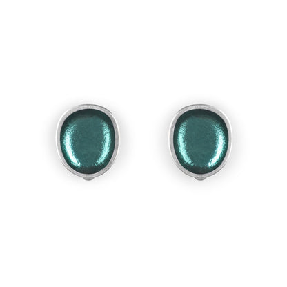 Aqua Pewter Pebble Shiny Clip Earrings | The Jewellery Stop