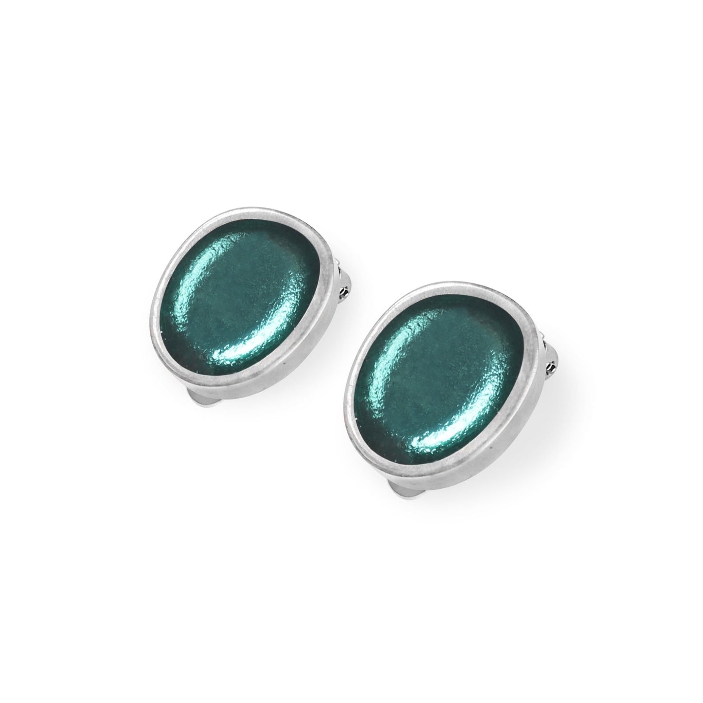 Aqua Pewter Pebble Shiny Clip Earrings | The Jewellery Stop