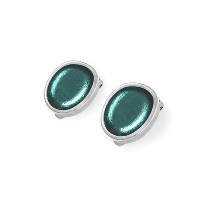 Aqua Pewter Pebble Shiny Clip Earrings | The Jewellery Stop