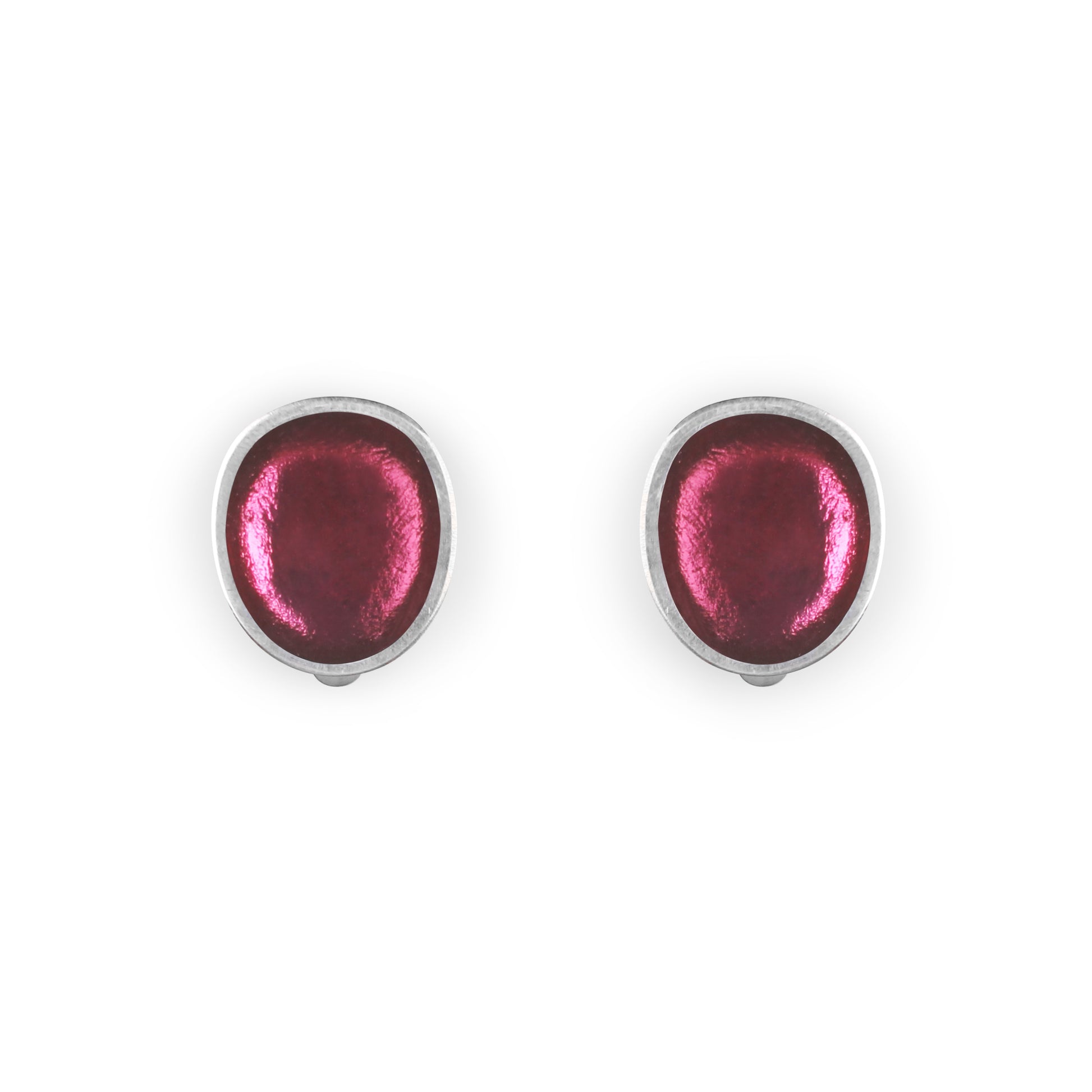 Pink Pewter Pebble Shiny Clip Earrings