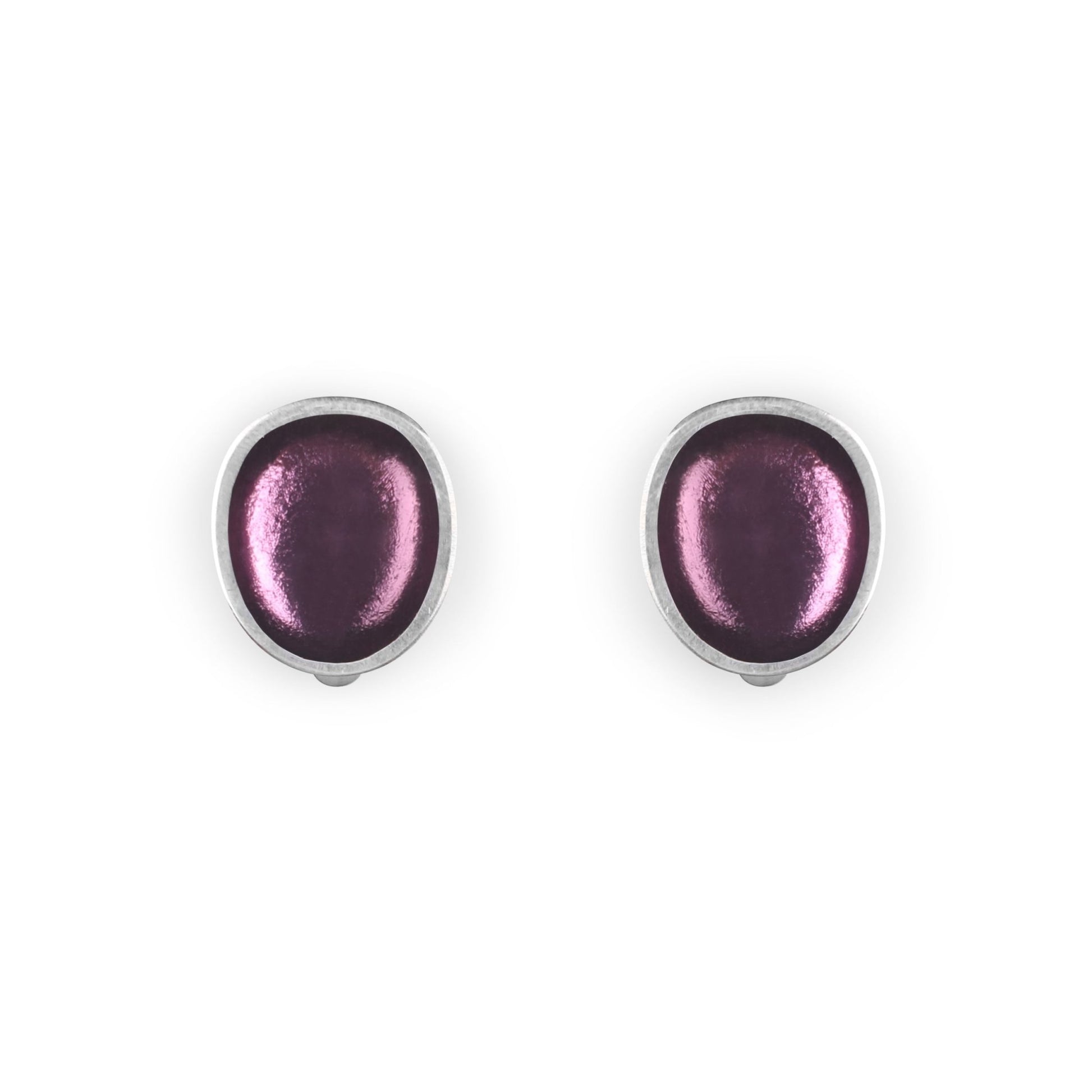 Purple Pewter Pebble Shiny Clip Earrings | The Jewellery Stop