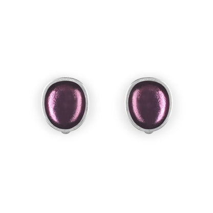 Purple Pewter Pebble Shiny Clip Earrings | The Jewellery Stop