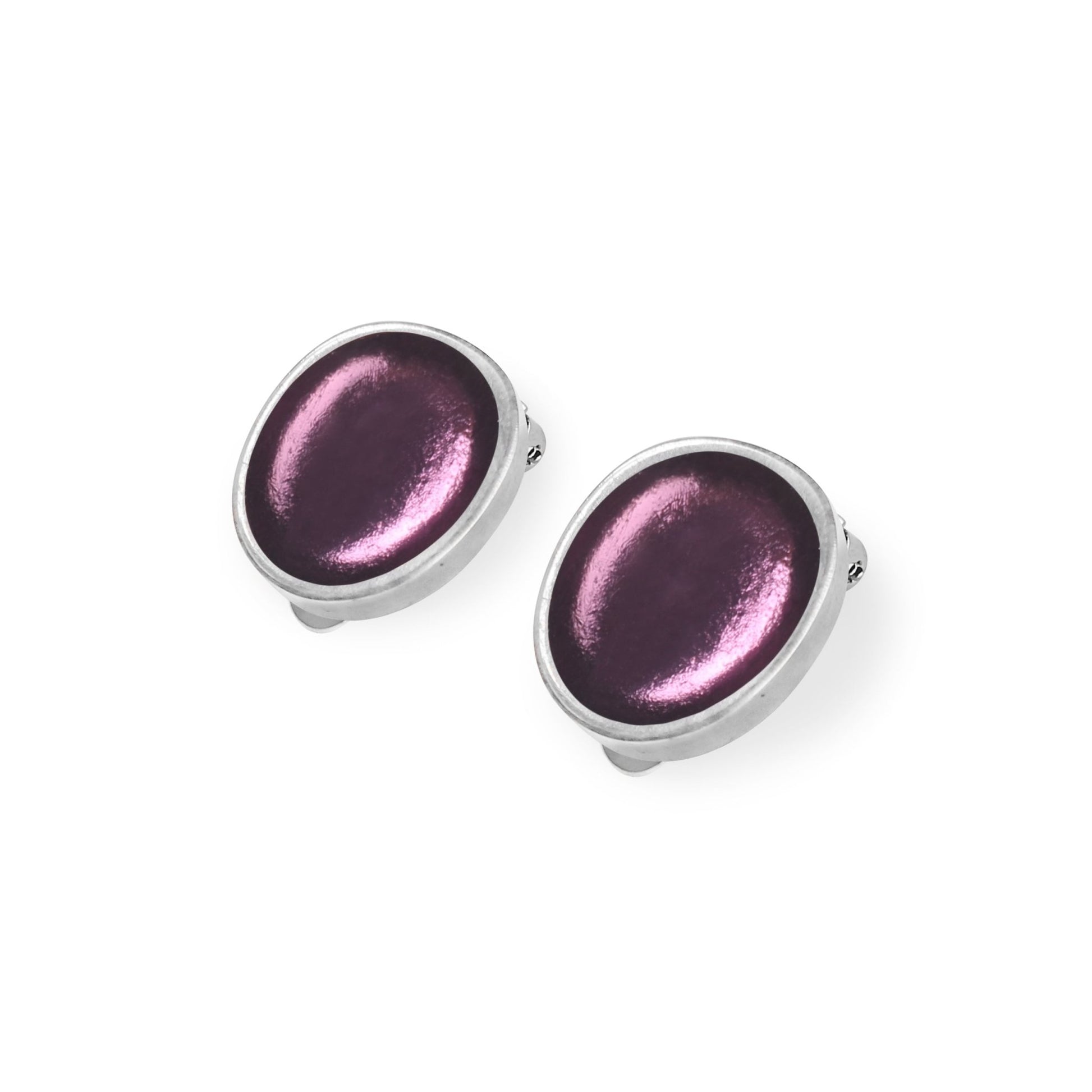 Purple Pewter Pebble Shiny Clip Earrings | The Jewellery Stop