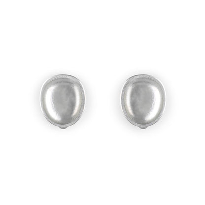 Silver Pewter Pebble Shiny Clip Earrings | The Jewellery Stop