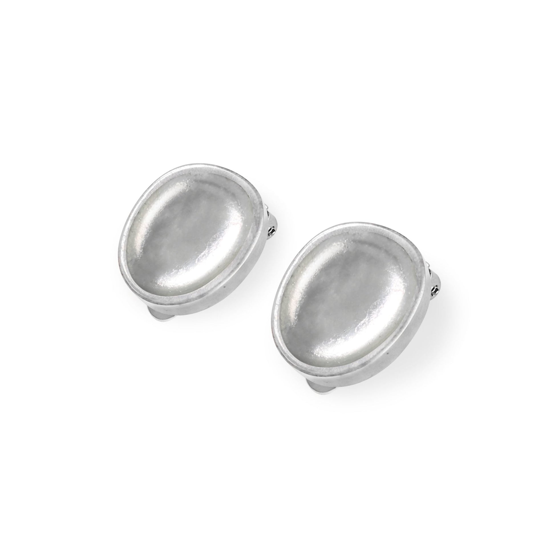 Silver Pewter Pebble Shiny Clip Earrings | The Jewellery Stop