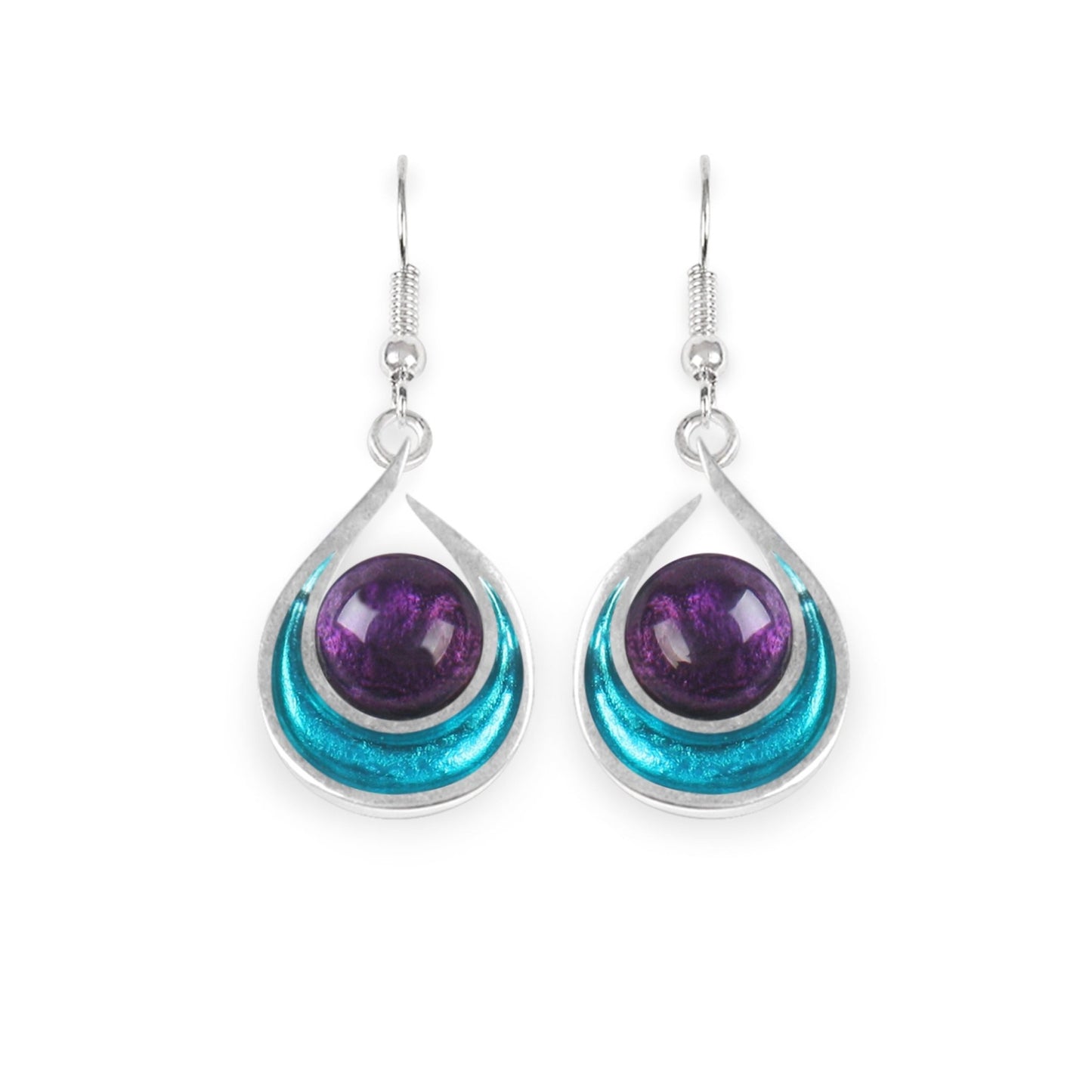 Peacock Raindrop Shiny Fish Hook Earrings | The Jewellery Stop